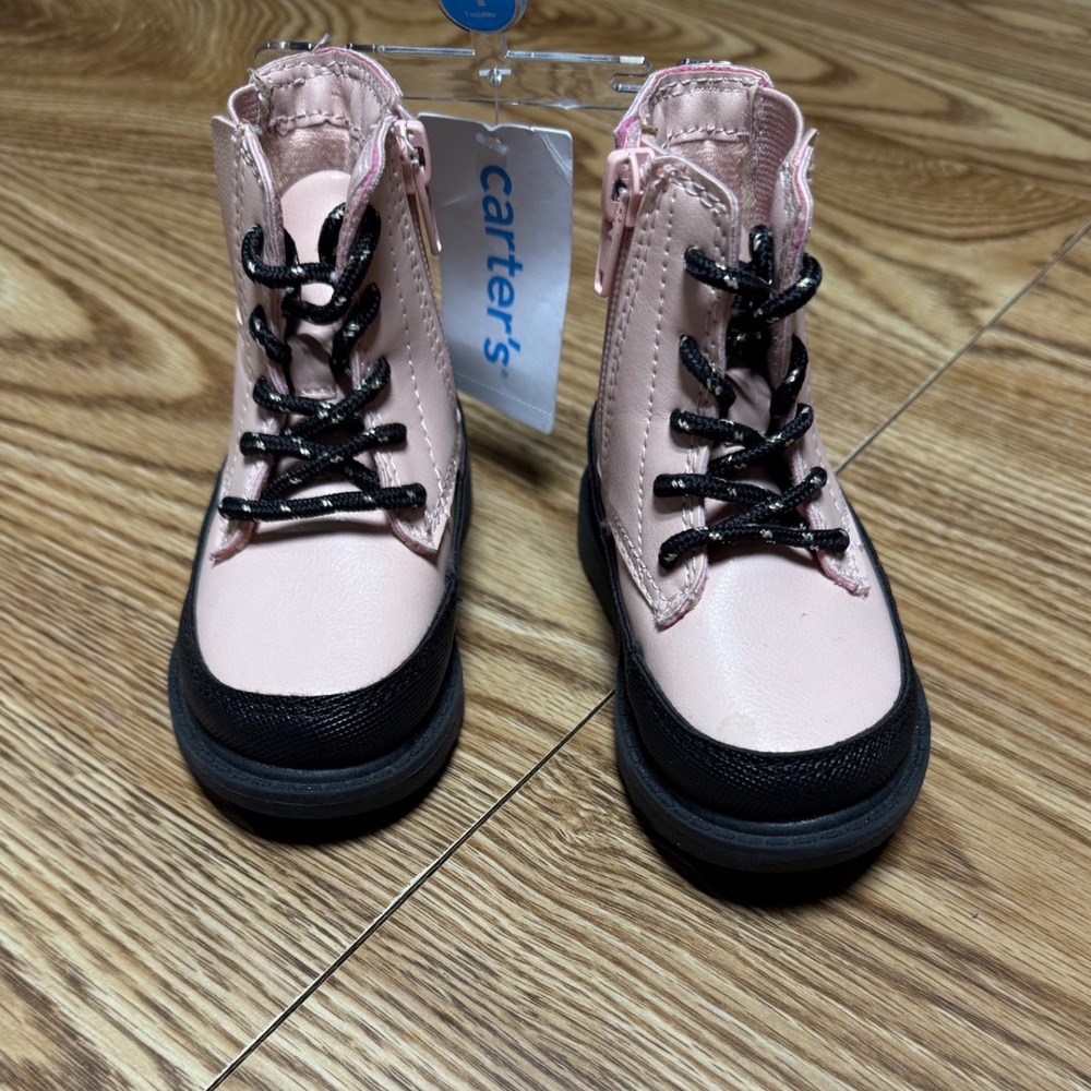 Carter's Pink Combat Boots Toddler Size 4 Girl Zip Up Lug Sole Moto Casual Girly - Picture 6 of 11
